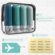 Bouteilles de voyage avec étui - EverNeeds - Rechargeables - Bouteilles de voyage en silicone pour bagages à main - Menthe - 4 pièces