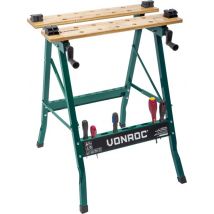 Etabli VONROC - Equipé d'un plan de travail en bambou - Pliable et chargeable jusqu'à 150kg