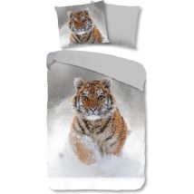 Enveloppe de couette Good Morning "tigre dans la neige" - Gris - (135x200 cm) - Flanelle de coton