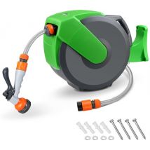 Enrouleur de tuyau d'arrosage, tuyau de 20m, enrouleur de tuyau d'arrosage, rétractable automatiquement, boîte murale pour tuyau d'arrosage, système de rangement pour tuyau d'arrosage