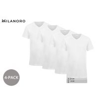 Milanoro 4-Pack Shirts - V-Neck - Size XL - White - Comfortable & Breathable Cotton