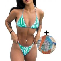 Bikini femmes, Ariya Bikini 3pcs Set, Sexy Bikinis Women, Bikini Set Women, Swimwear Women - Vert avec blanc - INCLUANT Jupe de couverture