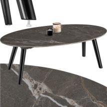 tectake® - Table basse - Table de salon, table ovale avec pieds en bois - Aspect marbre - Table d'appoint résistante aux intempéries à l'intérieur ou à l'extérieur - Pour terrasse ou balcon - Noir