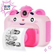 AyeKids Instant Print Kids Camera - Mini imprimante thermique - Imprimante photo - Comprend 3 rouleaux et 12 marqueurs de couleur - Rose