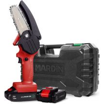 Mardin - Mini tronçonneuse - Scie d'élagage - 2 Batteries - Mallette incluse - Rouge