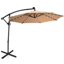 Parasol Coast 300 cm beige à suspension libre avec éclairage LED et télécommande - Panneau solaire, inclinable et orientable à 360