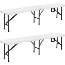 Banc de jardin pliant - 8 places - Banc pique-nique - Lot de 2 pièces - Blanc