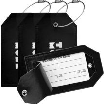 TRVLMORE Etiquette de bagage - Cuir - Pour valises et sacs - 4 pièces - Noir