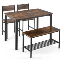 Coast 4-piece Dining Table Set - table de cuisine avec 2 chaises & 1 banc & étagère - ensemble de salle à manger industriel
