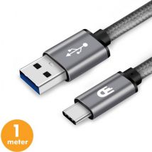 Drivv. Câble USB vers USB C - Chargeur rapide - Câble de données et de charge USB C - Court - 1 mètre - Convient à Samsung, iPhone 15 et autres - Gris spatial