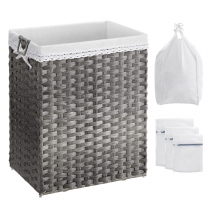 Panier à linge SONGMICS, avec 2 sacs amovibles et 3 sacs à linge en maille, 90L Corbeille à linge haute et robuste, autoportant avec poignées, gris