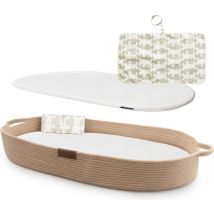 Yunioo matelas à langer │Matelas à langer │ Panier à langer XL 80cm │ Panier mosaïque avec matelas et housse déperlante et matelas à langer │ Marron