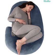Litollo® Coussin de maternité (forme C) - Coussin d'allaitement - Coussin de corps - Coussin de soie - Coussin de corps - Tissu polaire doux - Gris