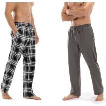 Milanoro - Lot de 2 bas de pyjama en coton pour homme - Anthracite / Noir et blanc à carreaux - M