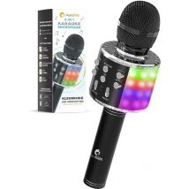 AyeKids 5-in-1 Karaoke Microphone - Sans fil & Bluetooth - Haut-parleur intégré & lumières Disco - Câble AUX inclus - Microphone Kids - Karaoke Set - Noir