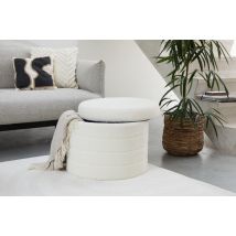 Lifa Living pouf de rangement rond Teddy - pouf avec rangement - H45cmxØ56cm - Blanc