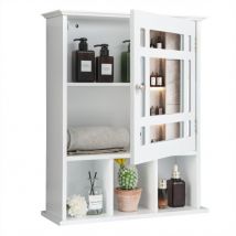 Coast Bathroom Wall Storage Cabinet Mirror Cabinet Wooden Hanging Medicine Cabinet with Adjustable Shelf and 3 Open Compartments White (Armoire à pharmacie suspendue en bois avec étagère réglable et 3 compartiments ouverts)