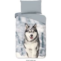 Good Morning Enveloppe de couette "chien husky" - Gris - (240x200/220 cm) - Flanelle de coton