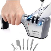 SharpFix 4-in-1 Knife Sharpener Prime - Anti Slip Knife Sharpener - Piercing Sharpener - Sharp steel - Scissors Sharpener and 3-Stage Knife Sharpener in one - stainless steel