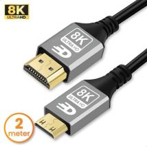 Drivv. Câble Premium Mini HDMI vers HDMI 2.1 - 8K 60Hz / 4K 120Hz Ultra HD - 2 mètres - Gris - Convient aux appareils photo, tablettes et ordinateurs portables