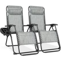 Vaive Luxury Garden Chairs Duoset - Chaise de jardin et chaise longue réglables - 30°-90° réglable - Jardin - Métal - Gris