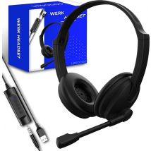 Casque avec microphone pour ordinateur portable et PC - Casque d'affaires - Casque pour appels vidéo - USB