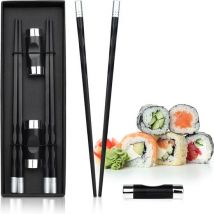 Ensemble de baguettes Dymund® - 2 paires de baguettes - Incl. 2 supports pour baguettes - Compatible lave-vaisselle - Acier inoxydable - Argent