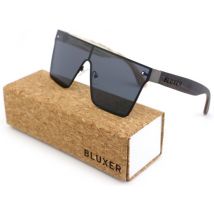 Bluxer® Lunettes de Soleil - Lunettes de Soleil Tendance Polarisées - Lentille UV400 - Cadre Surdimensionné en Acier Inoxydable - Bois en Placage d'Ébène - Lentille Grise