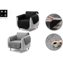 H&C Housse de siège - Siège simple - Noir/Gris - Déperlant - Réversible
