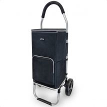 Goliving Chariot de courses - Chariot de courses avec poches latérales et compartiment réfrigérant - Pliable - Résistant aux intempéries - Aluminium inoxydable - Chariot de courses à roulettes - 50L - Noir