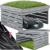 tectake® Garage pour tondeuse robotisée - Boîtier en bois avec toit vert, jardinière, bac à fleurs - Rangement de jardin pour tondeuse - Résistant aux intempéries et aux UV - 84 x 78 x 46 cm