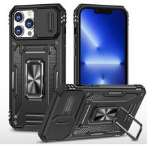 Podec Case suitable for iPhone 11 Pro Black Phone Case - Anti-Shock Case Cover Hybrid Armor Case with Kickstand Ring with Screen Protector