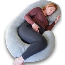 Coussin de Grossesse XXL - Ella® - Coussin Corporel - Coussin d'Allaitement - 150x70cm - Housse en Jersey Coton Amovible - Gris Clair