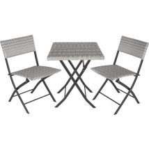 tectake® - set bistro de balcon ou de jardin en osier, groupe de sièges avec 2 chaises et 1 petite table de salle à manger, pliage peu encombrant, meubles de jardin, meubles de balcon petit balcon - gris clair