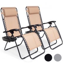 LifeGoods Chaises de jardin pliables - 2 pièces - 30°-90° réglable - métal - beige