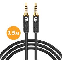 Drivv. AUX Cable 3.5 mm - Jack to Jack - 4-pole Audio Cable - Gold Plated - Male to Male - PVC - Black - 1.5 metres