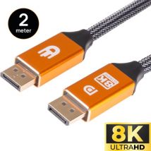 Drivv. Câble Displayport - 8K 60Hz - 4K 144 Hz - 32.4GBps - Displayport 1.4 - Câble DP - 2 mètres - Orange