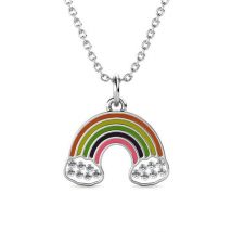 Yolora Kids Collier pour filles avec pendentif arc-en-ciel et cristaux Kalpa Camaka - couleur argent - plaqué or blanc 18K