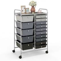 Chariot de côte avec 15 tiroirs - 63 x 37 x 87 cm - Gris/ Noir
