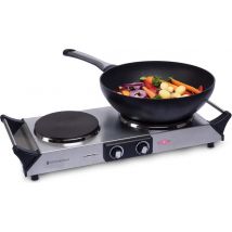 KitchenBrothers Table de cuisson électrique - 2 brûleurs - 2500W - inox