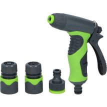 Kinzo 4-Piece Spray Gun Set - Incl. 3 Connectors for Garden Hose - 8 Spray Stages - Soft-Grip Handle - Green/Grey