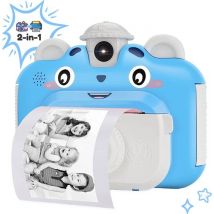 AyeKids Instant Print Kids Camera - Mini imprimante thermique - Imprimante photo - Comprend 3 rouleaux et 12 marqueurs de couleur - Bleu