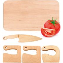 Set de couteaux pour enfants en bois Qwali - sûr - planche à découper incluse - Enfant - Coutellerie - Couteaux Enfant - Cuisine - Jouets