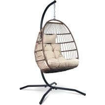 Vita5 Chaise Suspendue Œuf – Pour Intérieur et Extérieur – jusqu'à 150 kg – Pliable - Incl. Support & Coussin – Chaise Cocoon - Blanc Crème