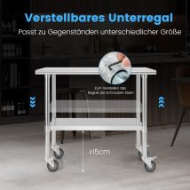 Table Coast en acier inoxydable table de travail table de cuisine en acier inoxydable argenté 91,5 x 61 x 88,5 cm