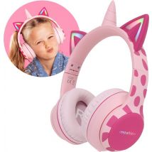 imoshion Kids Headphones Unicorn - With Decibel Limiter - Bluetooth Headphones Kids - Wireless Over-Ear Headphones - Pink / Hot Pink