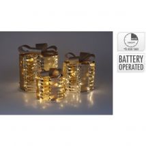 Lampe cadeau set de 3 avec led - 15x20x25cm - GOLD