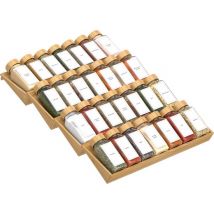 Noswo Spice Rack Drawer - 4 Layer - For 28 Spice Jars - stainless steel - Spice Organiser - Kitchen Drawer Organiser - Bamboo