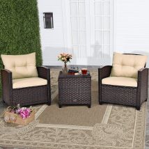Coast 3-piece patio set Outdoor Rattan set garden furniture rotin with seat cushion and coffee table yellow + brown