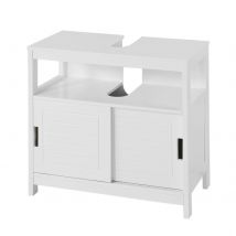 SoBuy FRG128-W Meuble lavabo - 2 portes coulissantes 1 étagère - Blanc - 60x61x30 cm